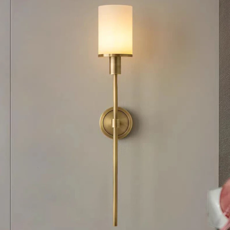 Vintage Brass Wall Lamp Living Room Dining Hall Bedroom Natural Marble Wall Lights Led E14 Bulb