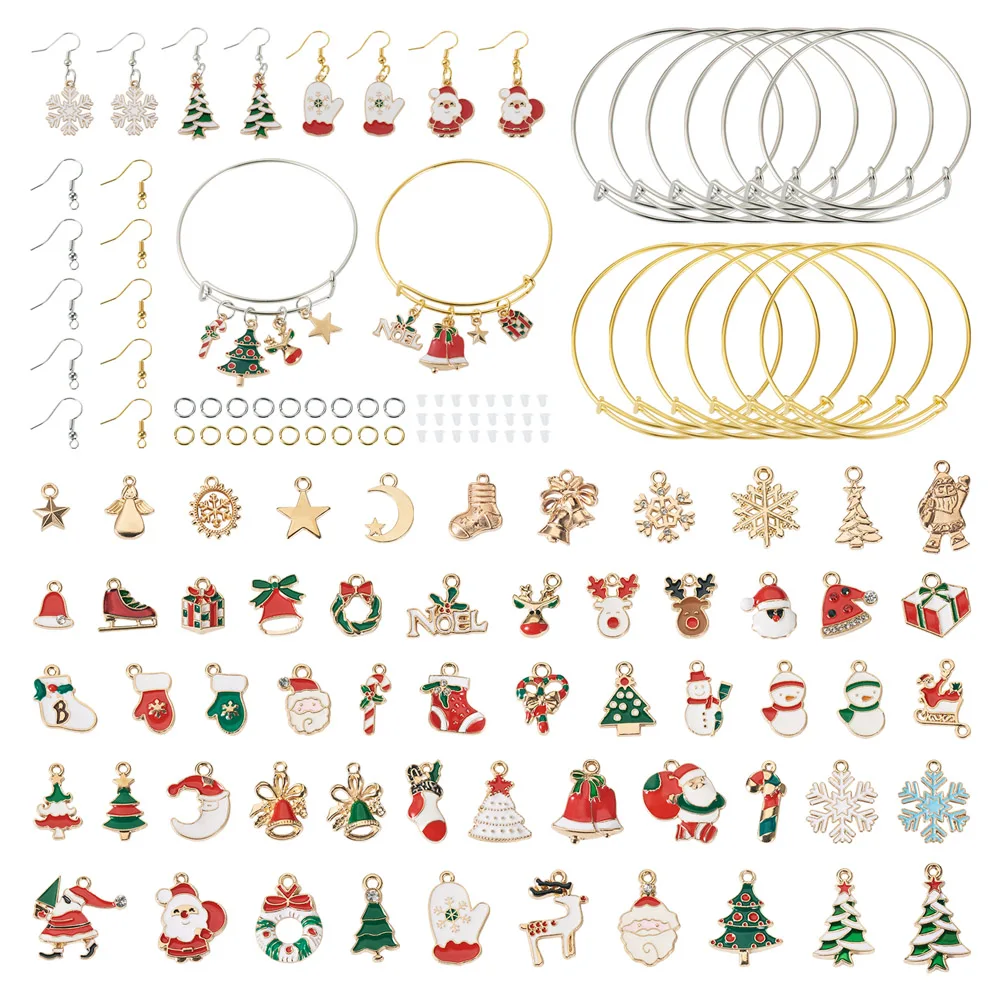 Christmas Theme DIY Jewelry Making Kit Pendant & Bangle & Earring Hook & Ear Nut & Jump Ring Handmade Jewelry Accessories Set