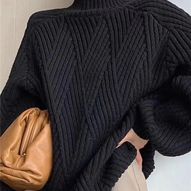 Sweaters Pullovers Women Autumn Turtleneck Full Sleeve Casual Loose Y2k Tops Maxi Jumpers Knitted Spliced Thick Warm Winter