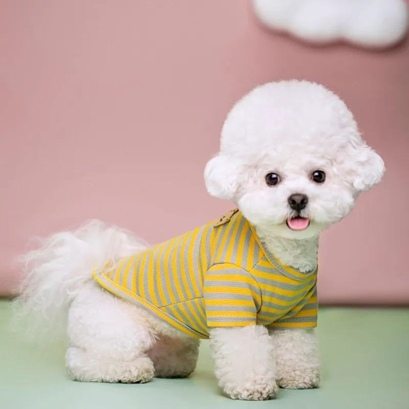 Bärendruck gestreifter Hund Sommerweste Hundekleidung Welpen T-Shirt Baumwolle Mädchen Hundekostüm Chihuahua Bichon Frise Kleidung Hundebekleidung – Detail 14