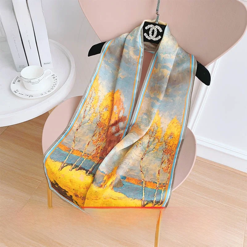 エレガントなロングシルクスカーフ-ボヘミアンプリント-マルベリーシルク-レディース-春のファッションギフト-多用途ショール-すべての年齢層向け-春夏