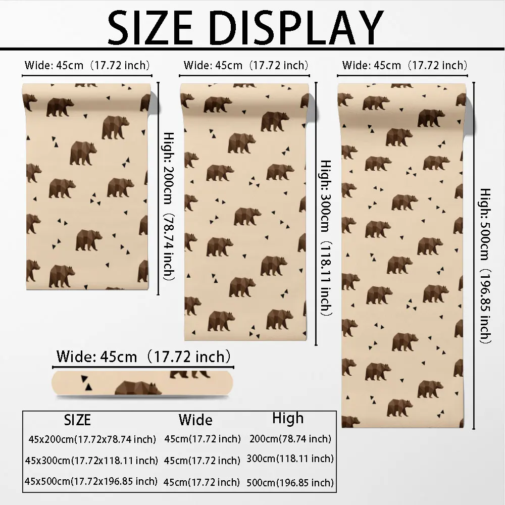 1pc Khaki Brown Bear Triangle Pattern Wallpaper PVC Self Adhesive Peel And Stick Wall Covering For Bedroom Living Room Rustic