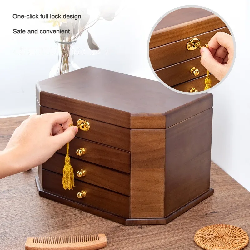 Large Jewelry Box for Women Wood Luxury Jewelry Box Organizer Four Layers Personalized Storage Display Showcases Holiday Gifts