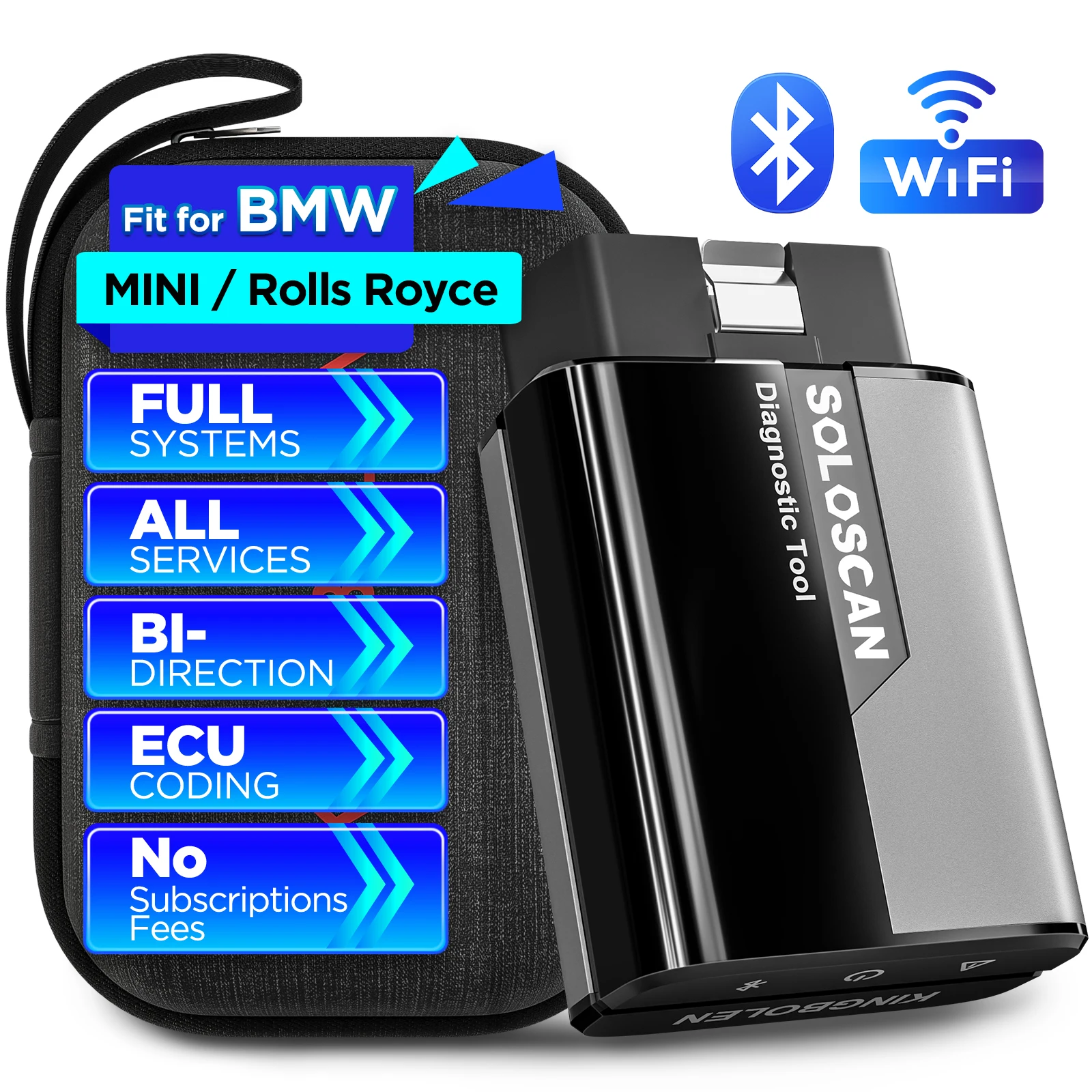 Per BMW, per MINI, per Rolls-Royce KINGBOLEN Soloscan Scanner OBD2 Bluetooth, strumenti diagnostici per auto bidirezionali, aggiornamenti gratuiti a vita