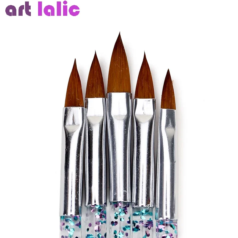 

5Pcs Nail Art Brush Set Crystal Handle for Acrylic UV Gel Glitter - Drawing Painting Carving Flower Pens Tool Kit