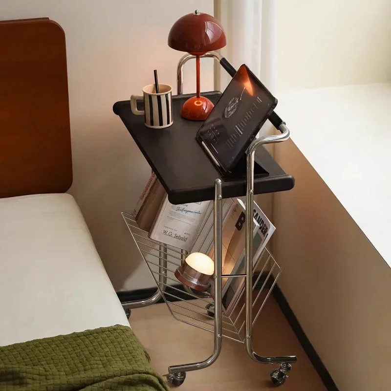 Mesa de computador carrinho lateral estante de madeira maciça rack de armazenamento sofá mesa de centro lateral móvel mesas de centro de cabeceira