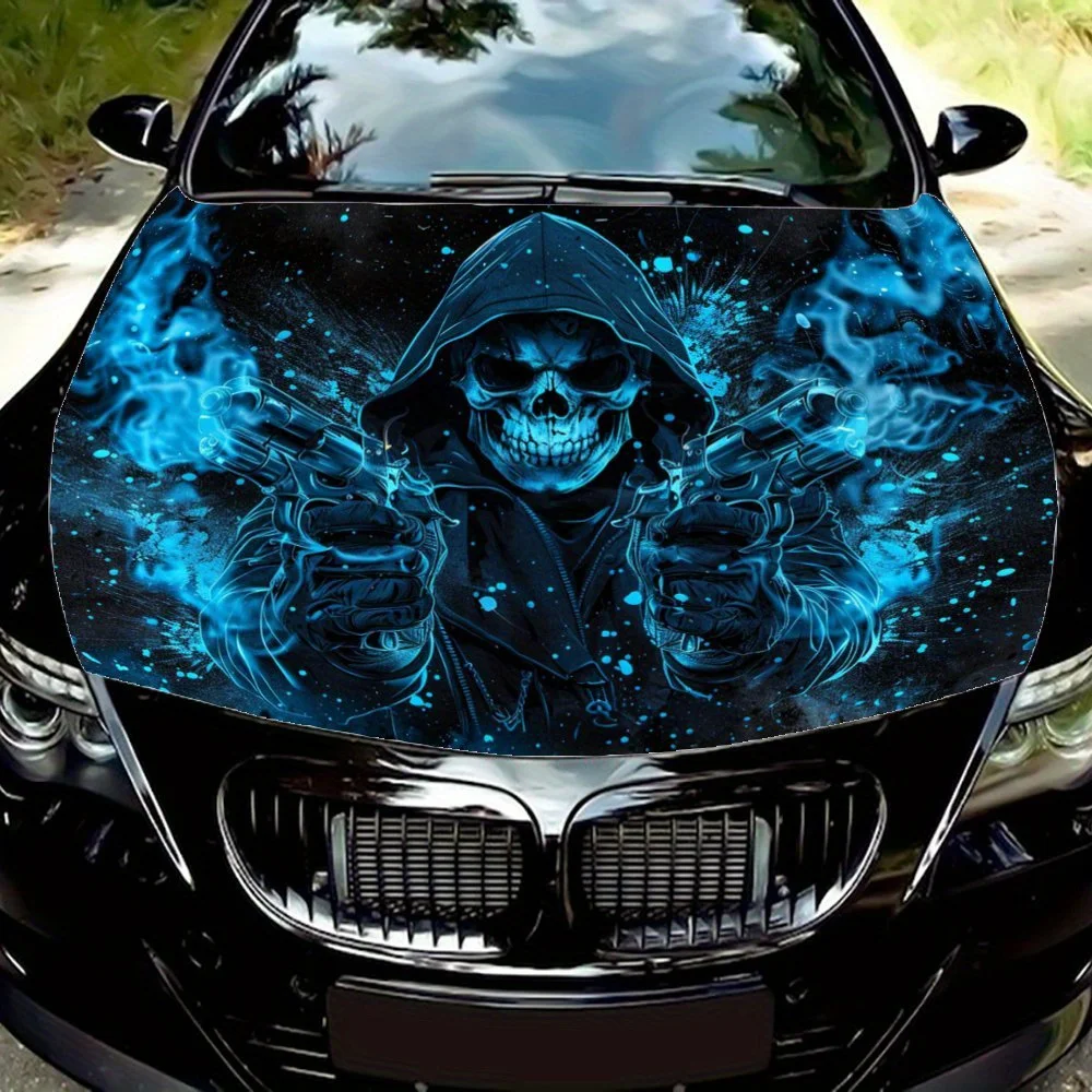 

Ghost Rider: Виниловые обертывания для автомобиля Blue Flame Skull Shooter, Виниловая графика на капоте автомобиля, Классический виниловый дизайн