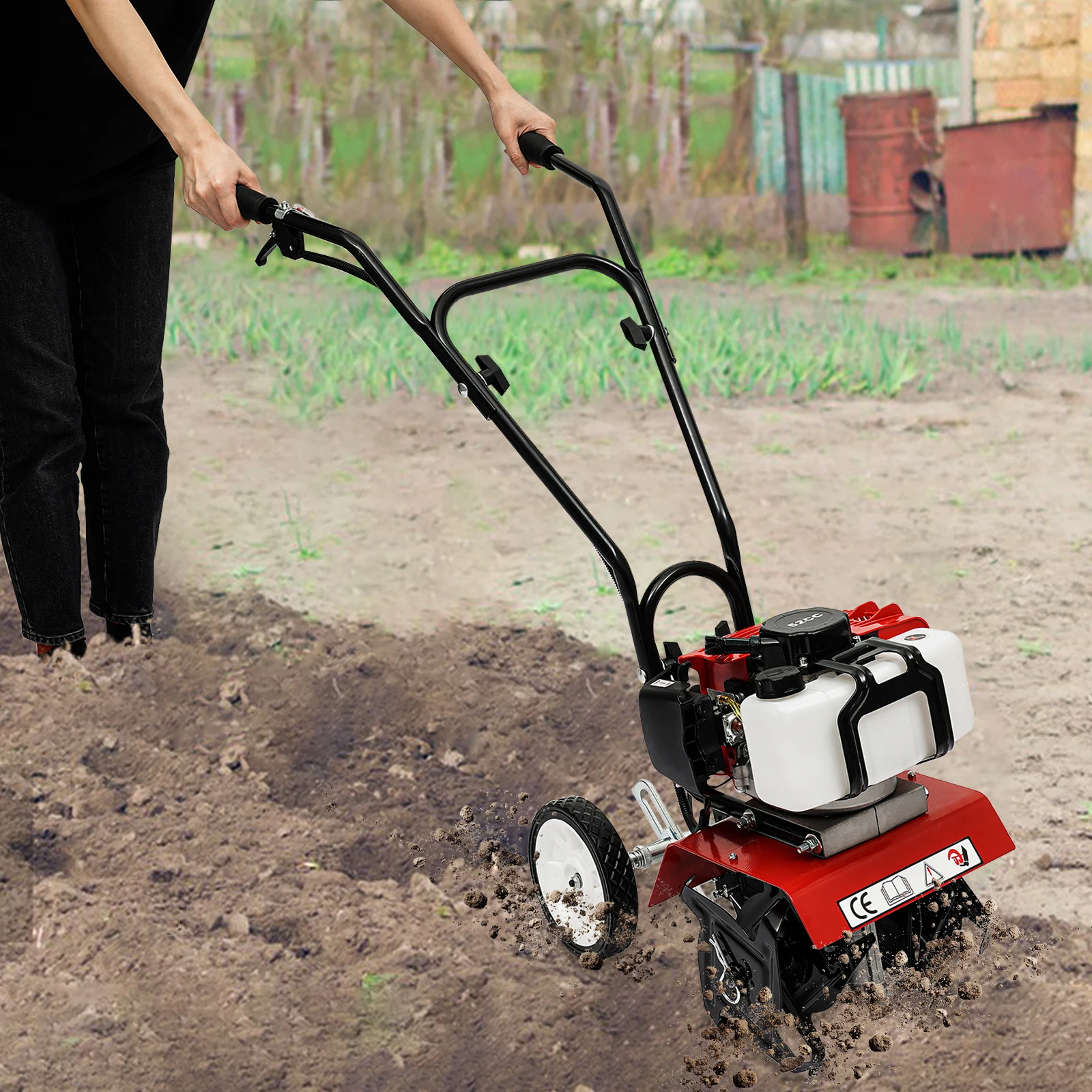 1.9KW 52CC Cultivator Micro Garden Tillage Scarifier Air-Cooled 2-Stroke Gasoline Engine Plowing Tilling Weeding Excavator