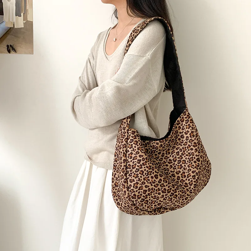 

Casual Leopard Print Suede Tote Bag Women Large Capacity Lightweight Shoulder Bag Korean Style Retro Guangzhou High Quality Bag