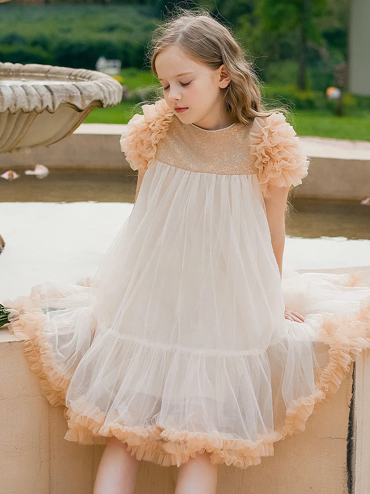 Baby Girls Dresses Gauze Sequins Purple Princess Clothing 2022 Summer 3T 12T Kids Wear Cute Children Party Bridemaid Clothes