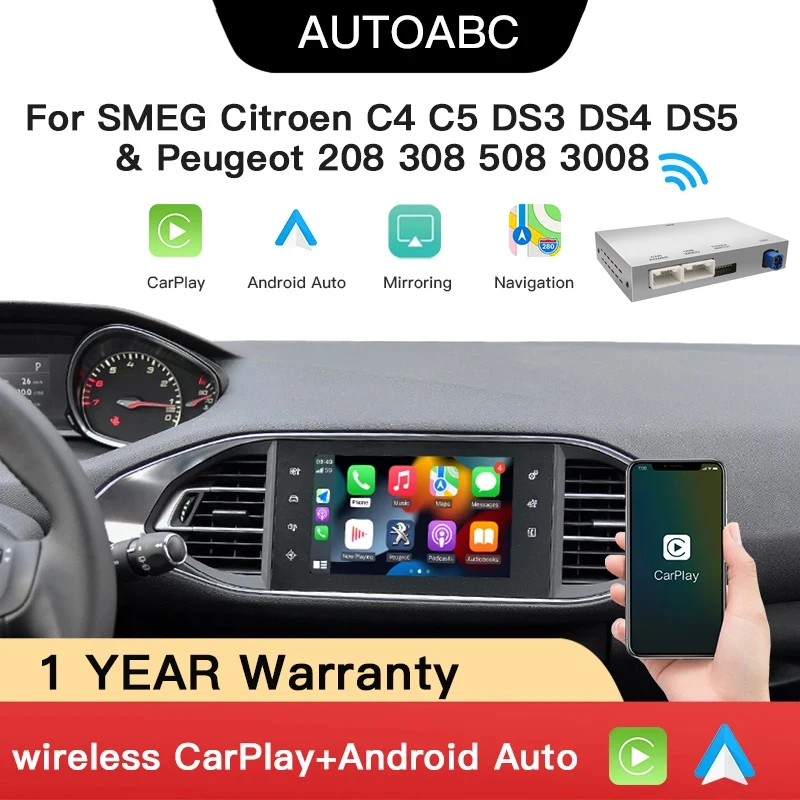 

AUTOABC Wireless Carplay and Android Auto module for Peugeot 208 308 508 3008 C4 DS3 DS4 DS5 SMEG NAC Mirror Link Multimedia