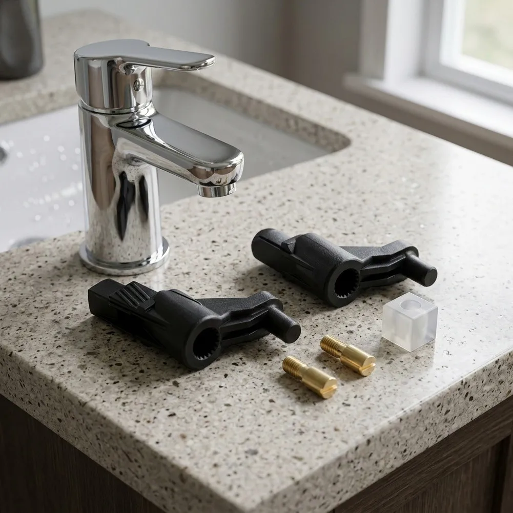 Faucet Handle Lever Adapter Kit Compatible with 46265000 Model Black ABS 7.5cm Includes 2 Adaptors 1 Screw 1 Spacer