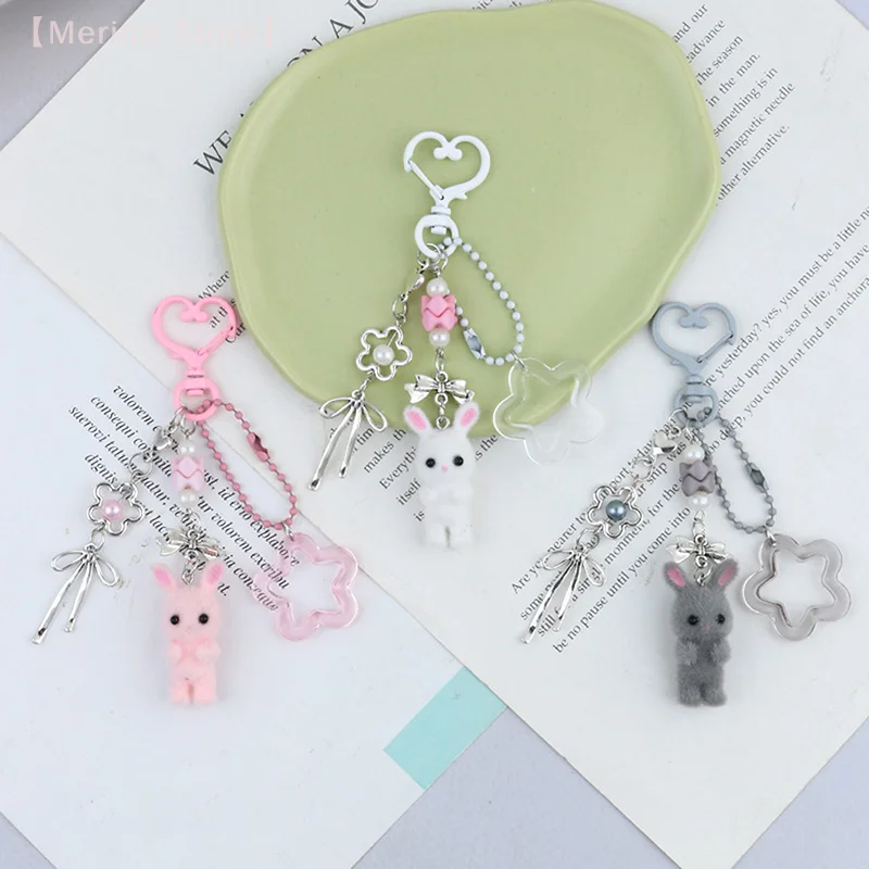 Kawaii Cute Rabbit Keychain Fashion Cartoon Flocking Animal Pendant Keychain Exquisite Backpack Decoration Akcesoria Prezenty