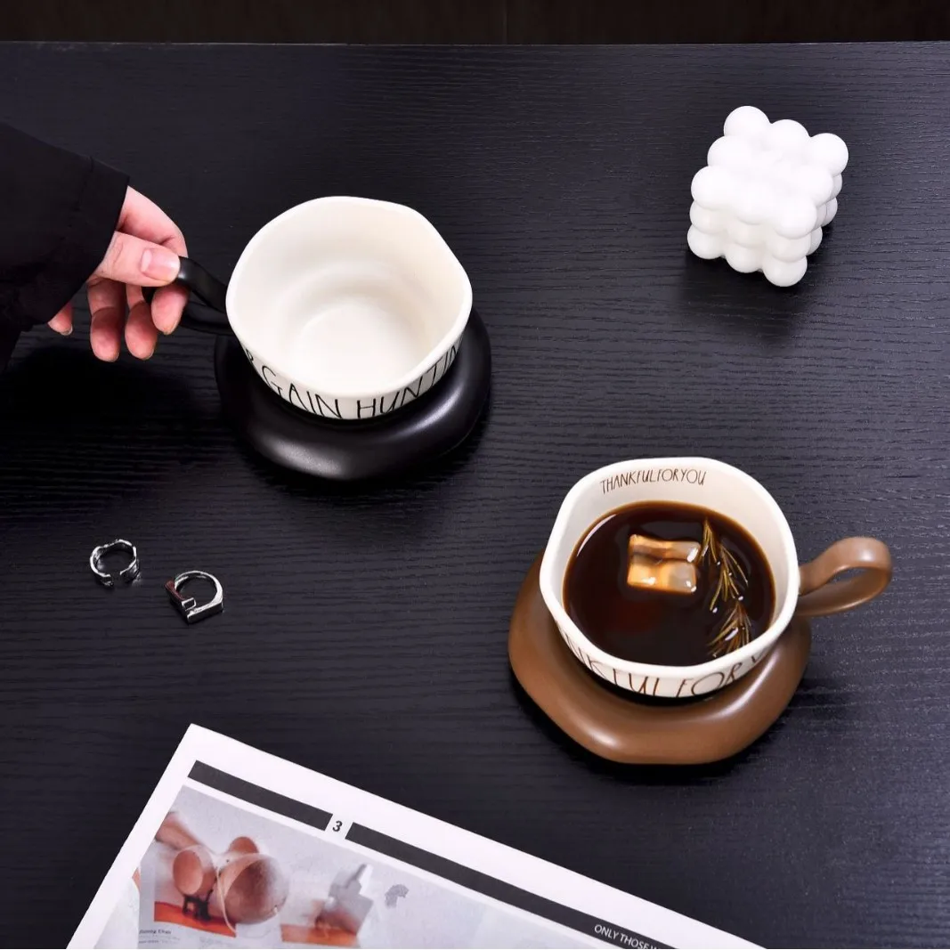 

Creative European Ceramic Coffee Mug with Saucer Large Capacity Office Home Breakfast Cup for Milk Tea