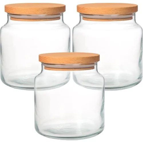 Iliva 3'lü Wooden Lid Jar-Medium Size