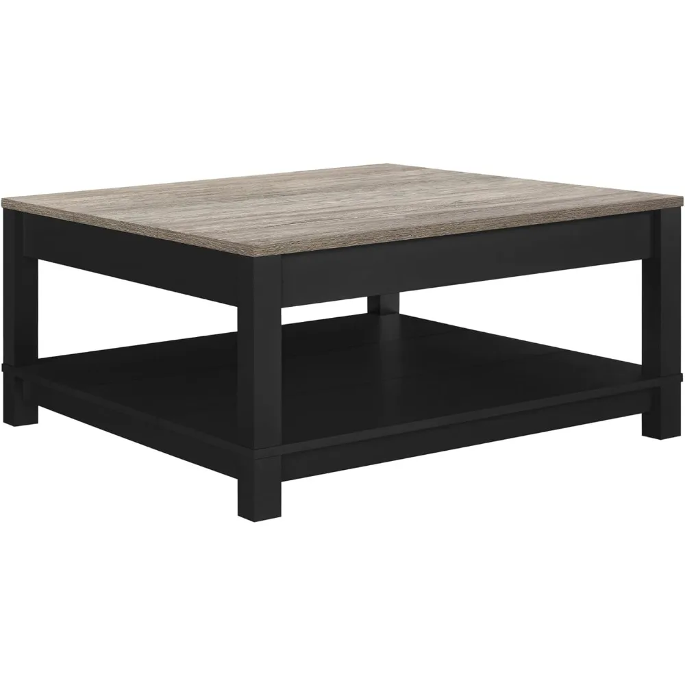 

Carver Coffee Table with Open Storage, Matte Black Paint and Distressed Wood Grain Accents