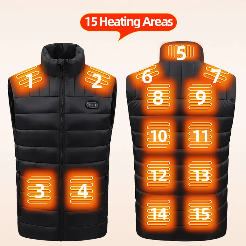 15 Areas Motorcycle Heated Vest Men Lightweight USB Rechargeable Heating Vest Women Heated Jacket Warming Waistcoat Clothes