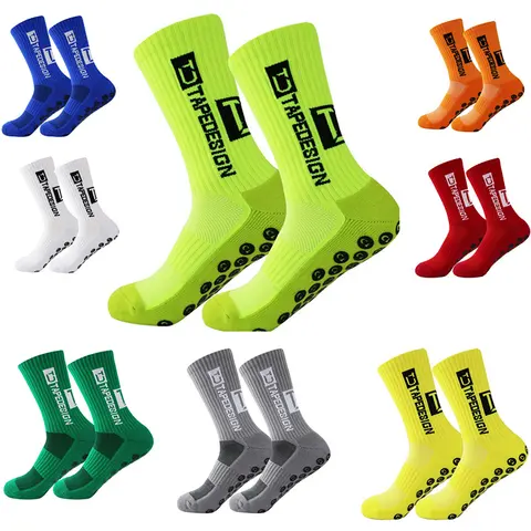 2026 Anti-Slip Tape Design Mid-Calf Football Socks Non-Slip Soccer Sports Men's Women Sock Grip Yoga 1 Pair Cycling
