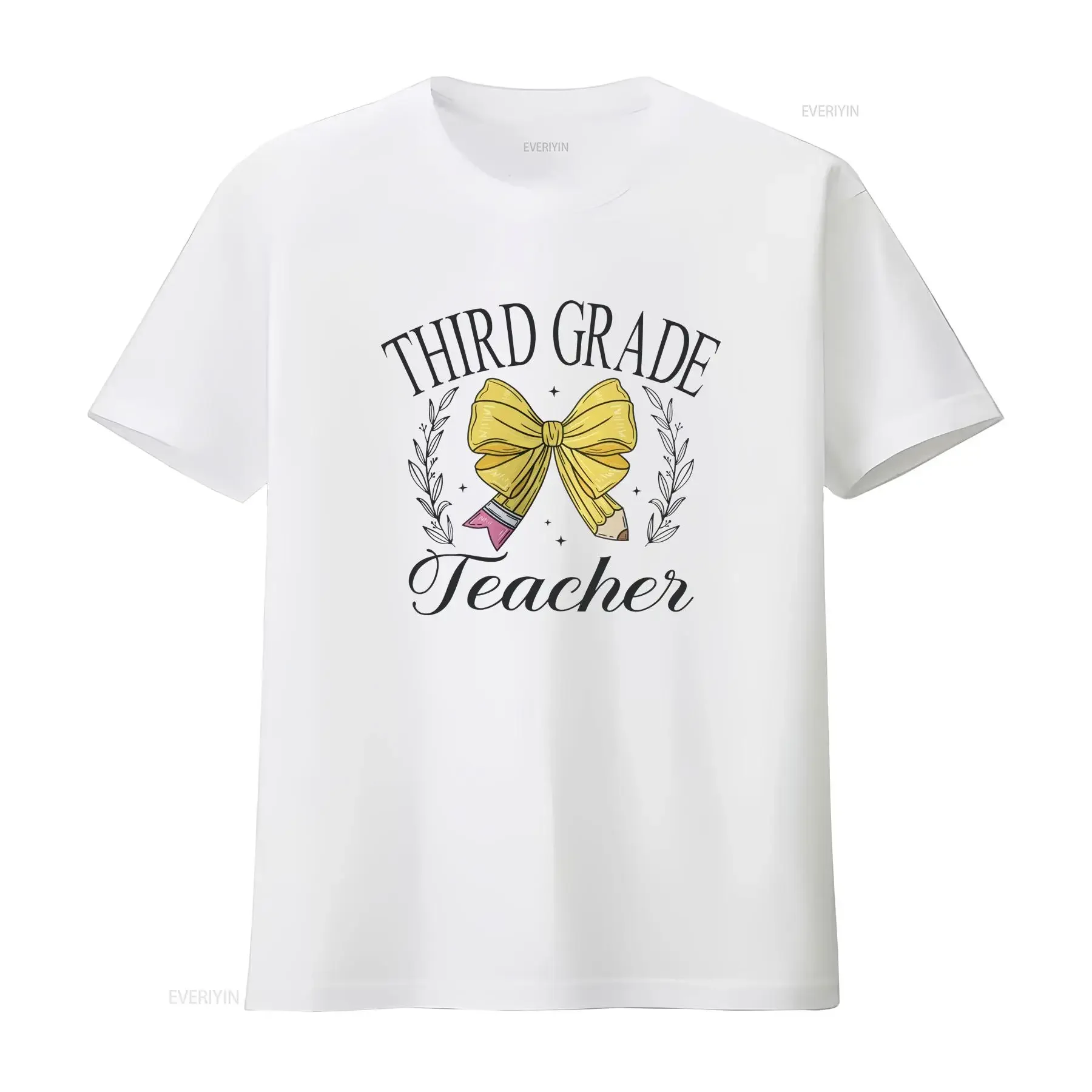 Coquette Teacher T Shirt Third Grade Pencil Bow Back to School Outfit K 12 Staff New Spring and Summer vintage Washed Stylish