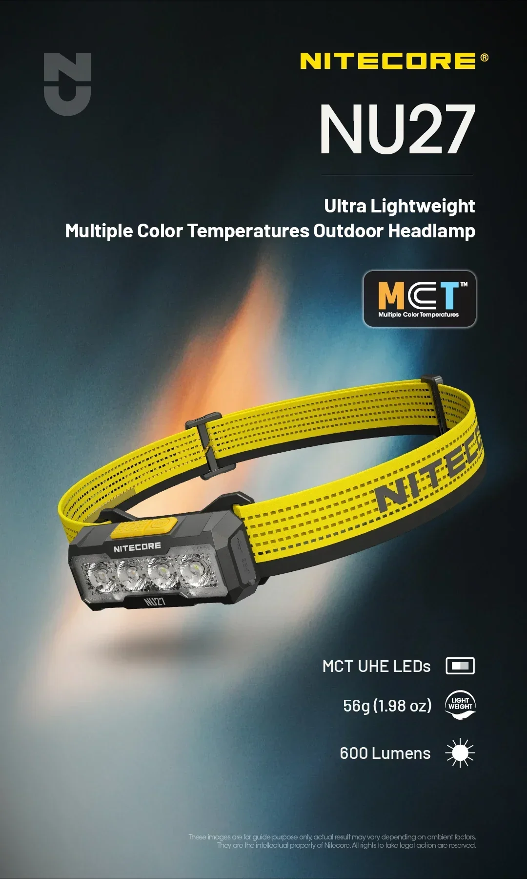 NITECORE NU27 Headlamp 600 Lm Running LED Headlight Working Head Lamp Hiking Lantern Flashlight Outdoor Waterproof Headlamp