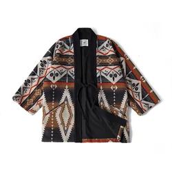 Winter New Indian Pattern Western Nomadic Robe Cotton And Wool Blend Vintage Kimono Jacket Casual Cardigan Coat