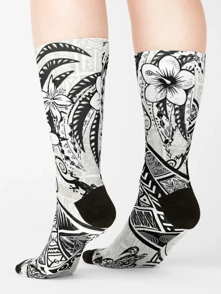 Black And White Polynesian Tribal Distressed Socks Stockings man sheer warm winter Socks Ladies Men's