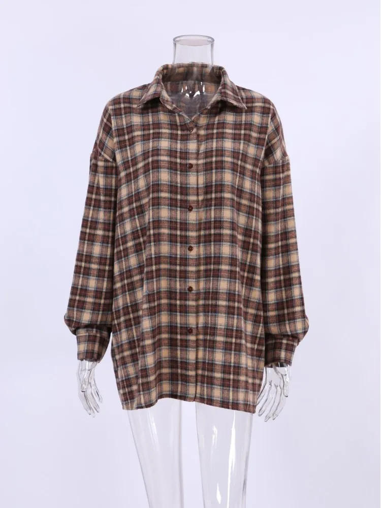 Camisas xadrez vintage moda feminina manga longa único breasted camisa solta feminina 2025 nova primavera outono casual clássicos blusa