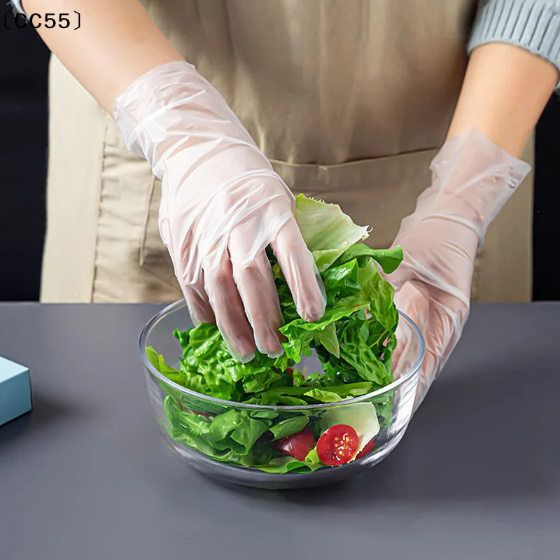 maveraCC55ṁ50pcs/caja guantes sin látex TPE guantes desechables transparentes antideslizantes ácido seguridad laboral guantes de limpieza de calidad alimentaria