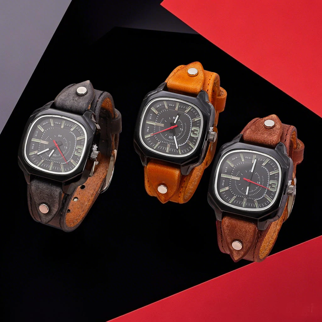2025 Vintage Men's Quartz Watch with Genuine Leather Strap and Square Dial Clock Casual Wristwatch for Men - Image 4