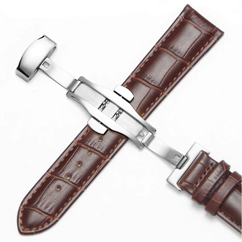 Butterfly Buckle Leather Strap Leather Watch Band Universal Watchband 12mm 14mm 16mm 18mm 19mm 20mm 21mm 22mm 24mm