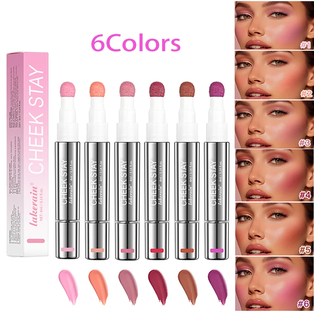 Cheek Blusher 6 colors Long-Lasting Cheek Stain All-Day Blendable Liquid Blush Long-Lasting Blush Sponge Applicator Cheek Makeup