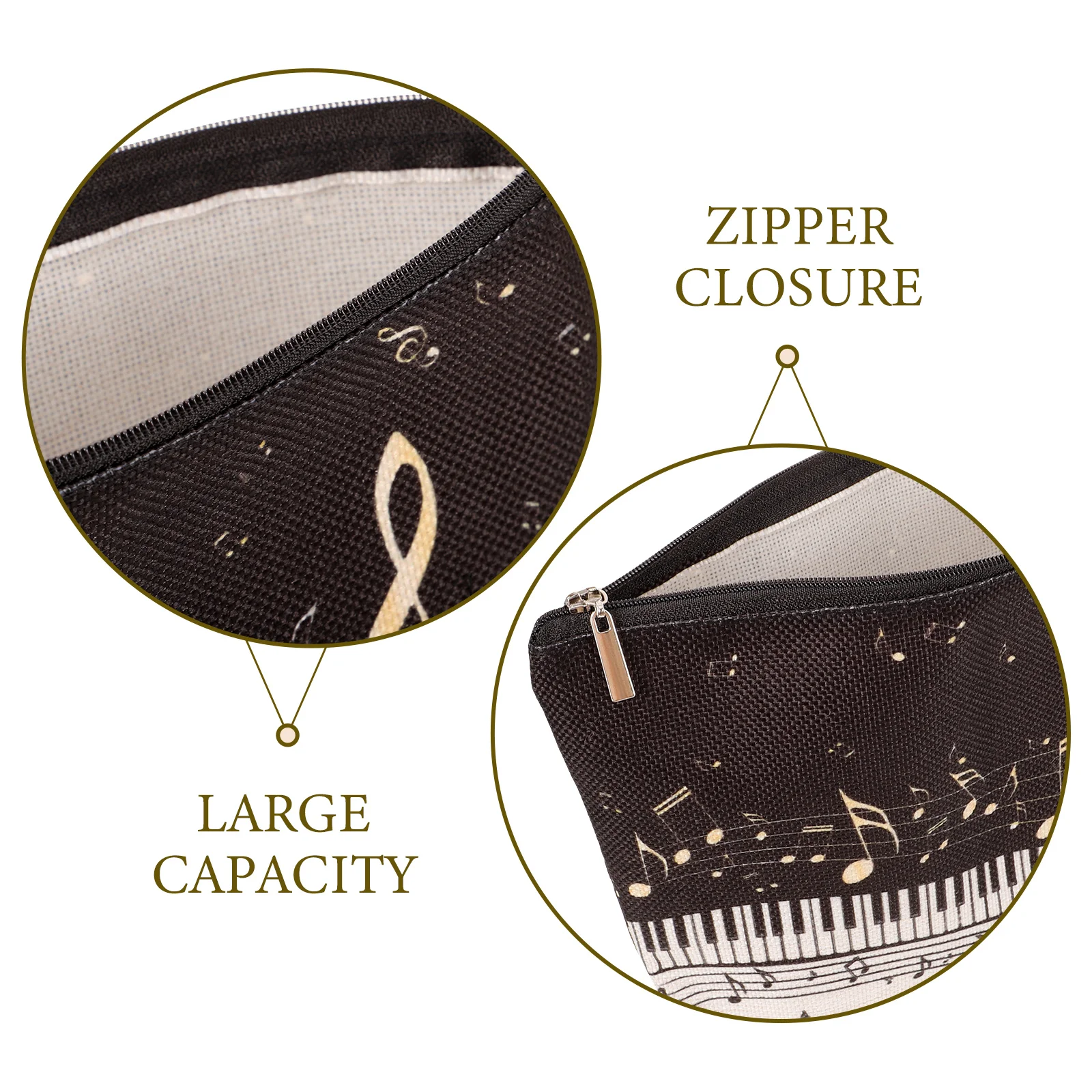 

Waterproof Linen Makeup Bag Travel Cosmetics Organizer Zipper Closure Portable Music Theme Print Makeup Pouch Toiletry Bag