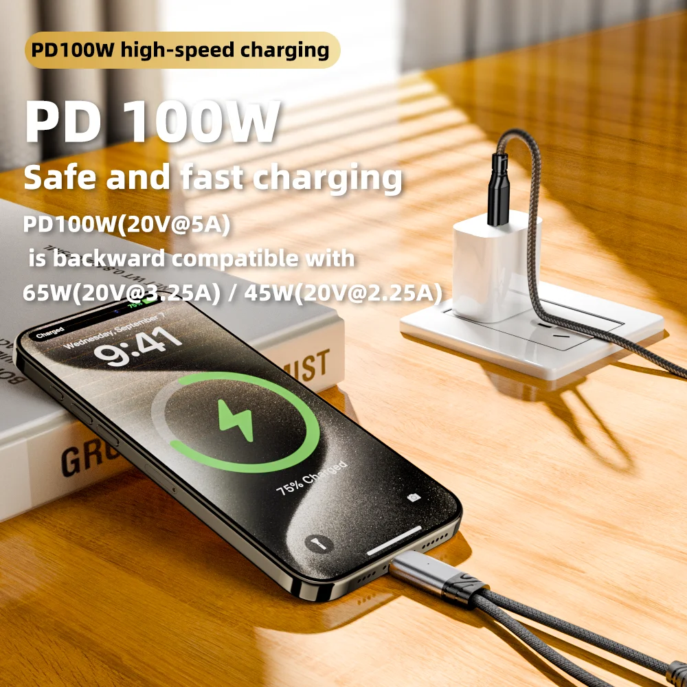 PD100W Fast Charger Cable 2-in-1 USB C Splitter Type USB C Headphone Jack Audio Adapter for Laptop Tablet Xiaomi Huawei iPhone16