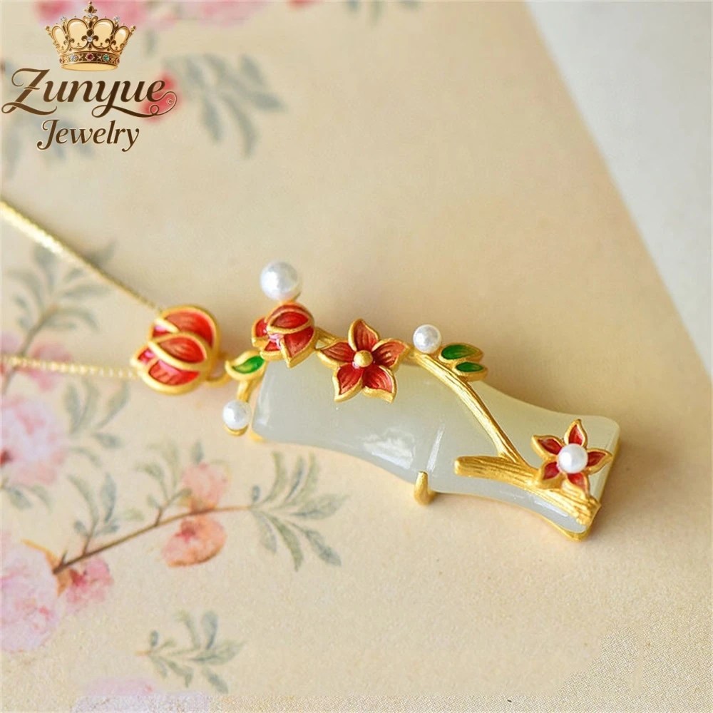 

Natural Hetian Jade Plum Blossom Bamboo Joint Pendant Necklace Luxury Quality Jewelry Fashion Jewelry Exquisite Charms Popular