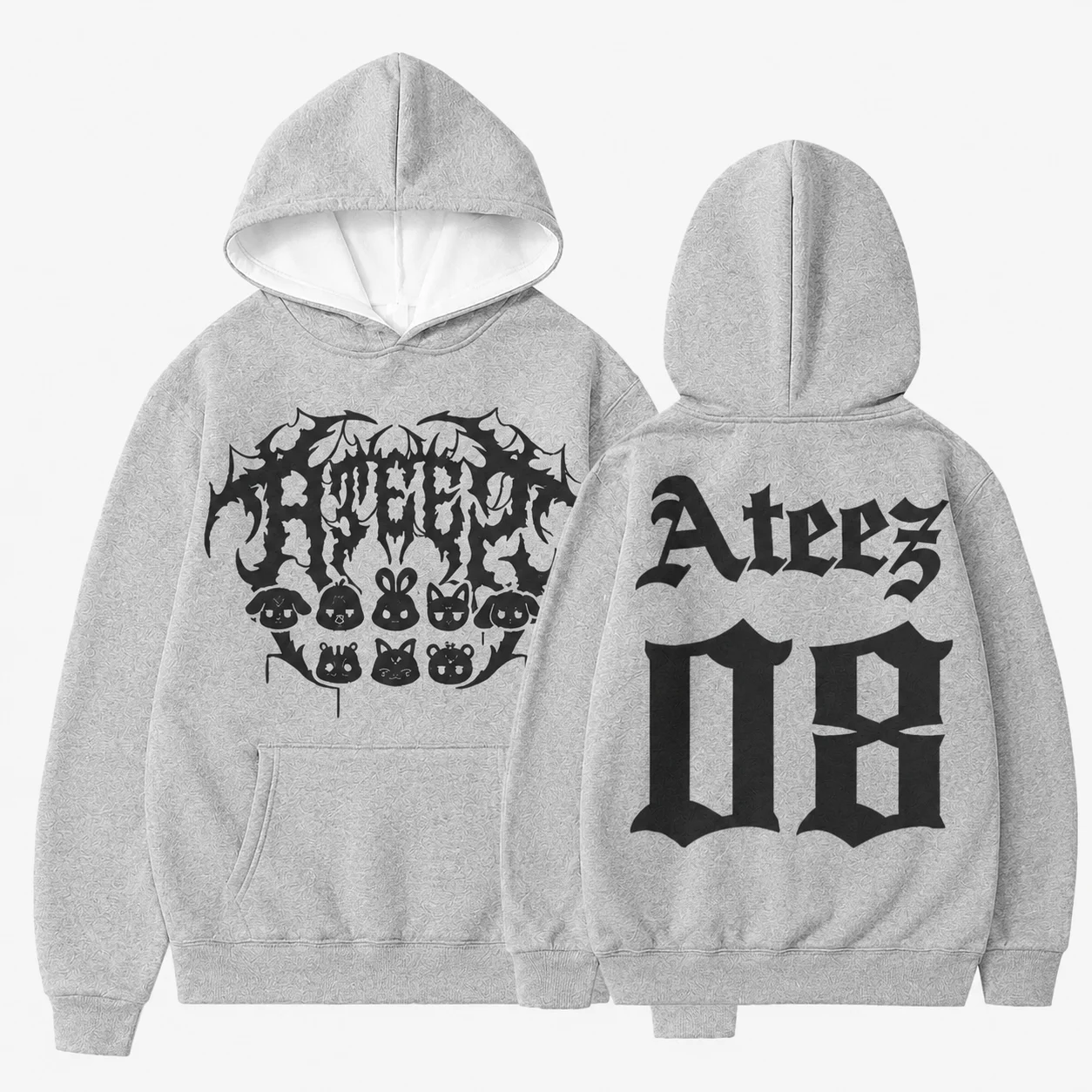 Männer Frauen Kinder ATEEZ Polyester Hoodie Doppelseitiger Druck Kpop Fan Merch Kapuzenpullover Niedliches Cartoon-Maskottchen Gothic Grafik – Detail 5