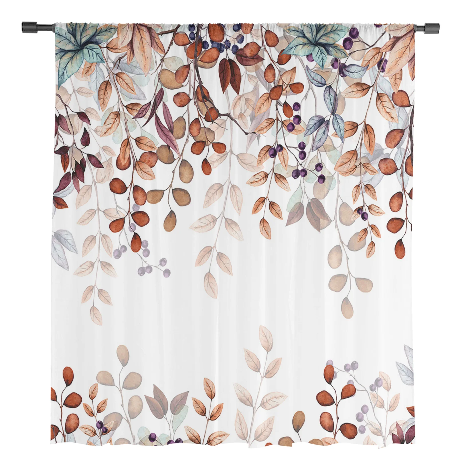 Autumn Branches Leaves Sheer Curtains for Living Room Decoration Window Curtains for Kitchen Tulle Voile Organza Curtains