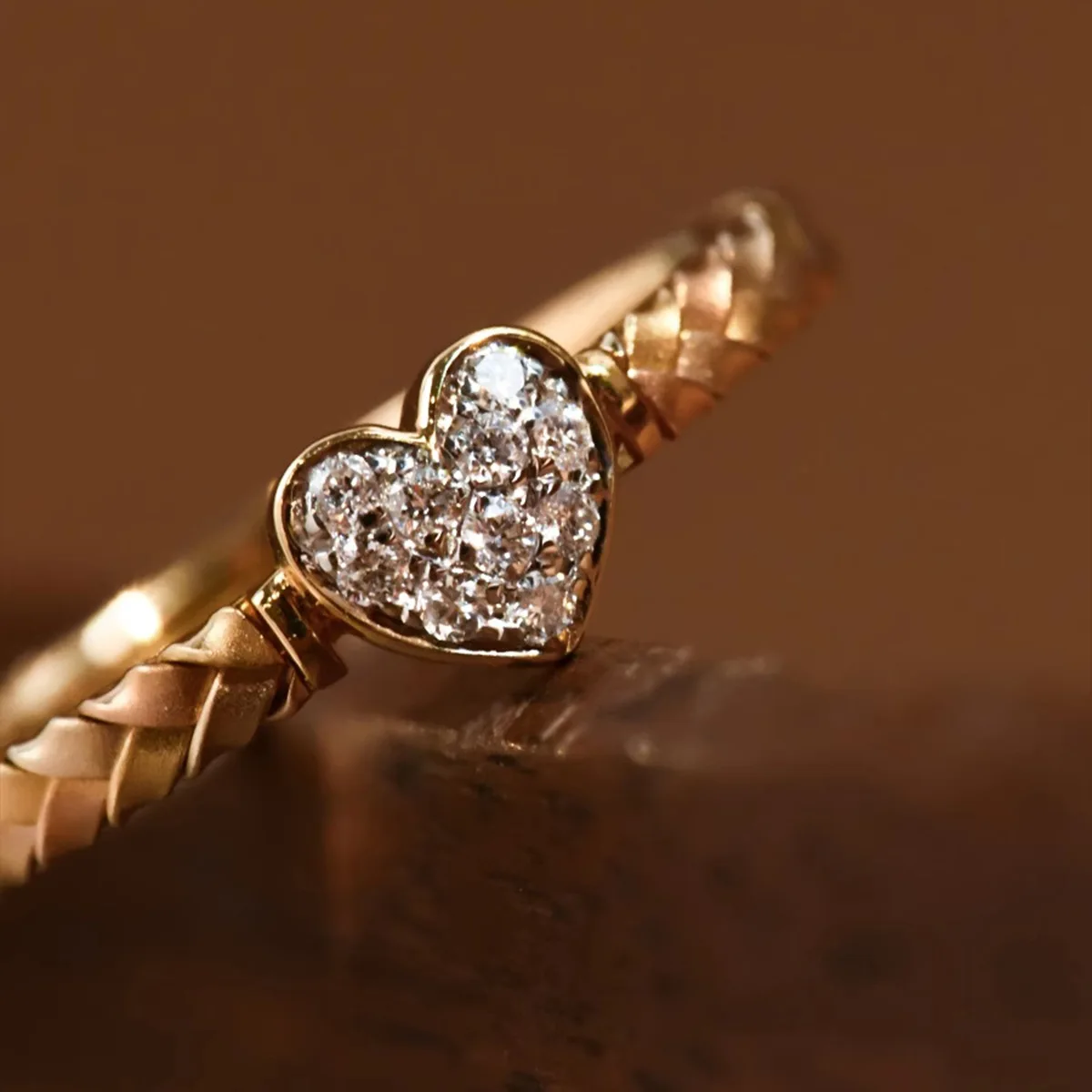 

925 Sterling Silver 18k Gold Plated Diamond Heart Ring for Women