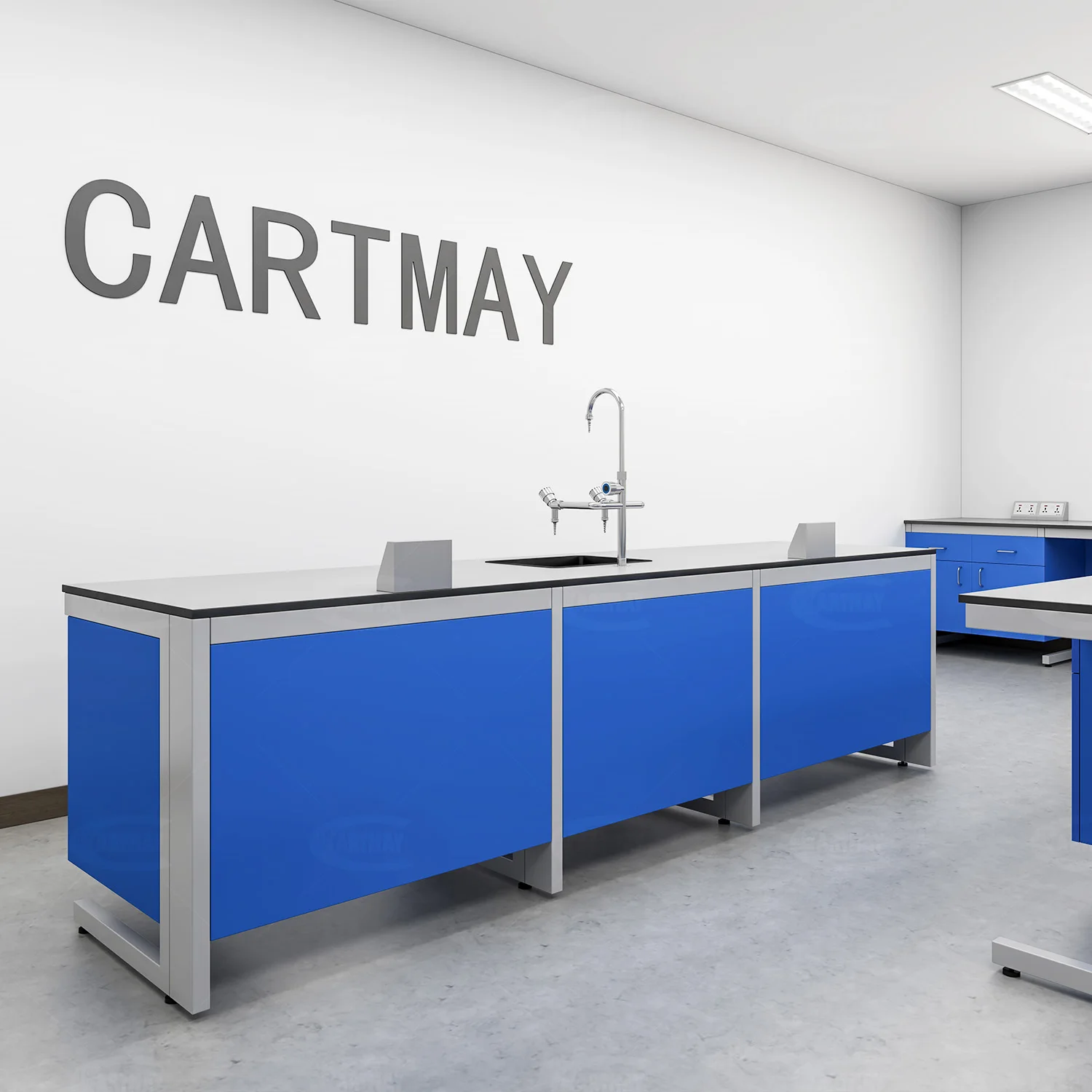 CARTMAY Custom Science Lab Furniture Chemistry Laboratory Benches Microbiology Tables with Sink and Cabinets