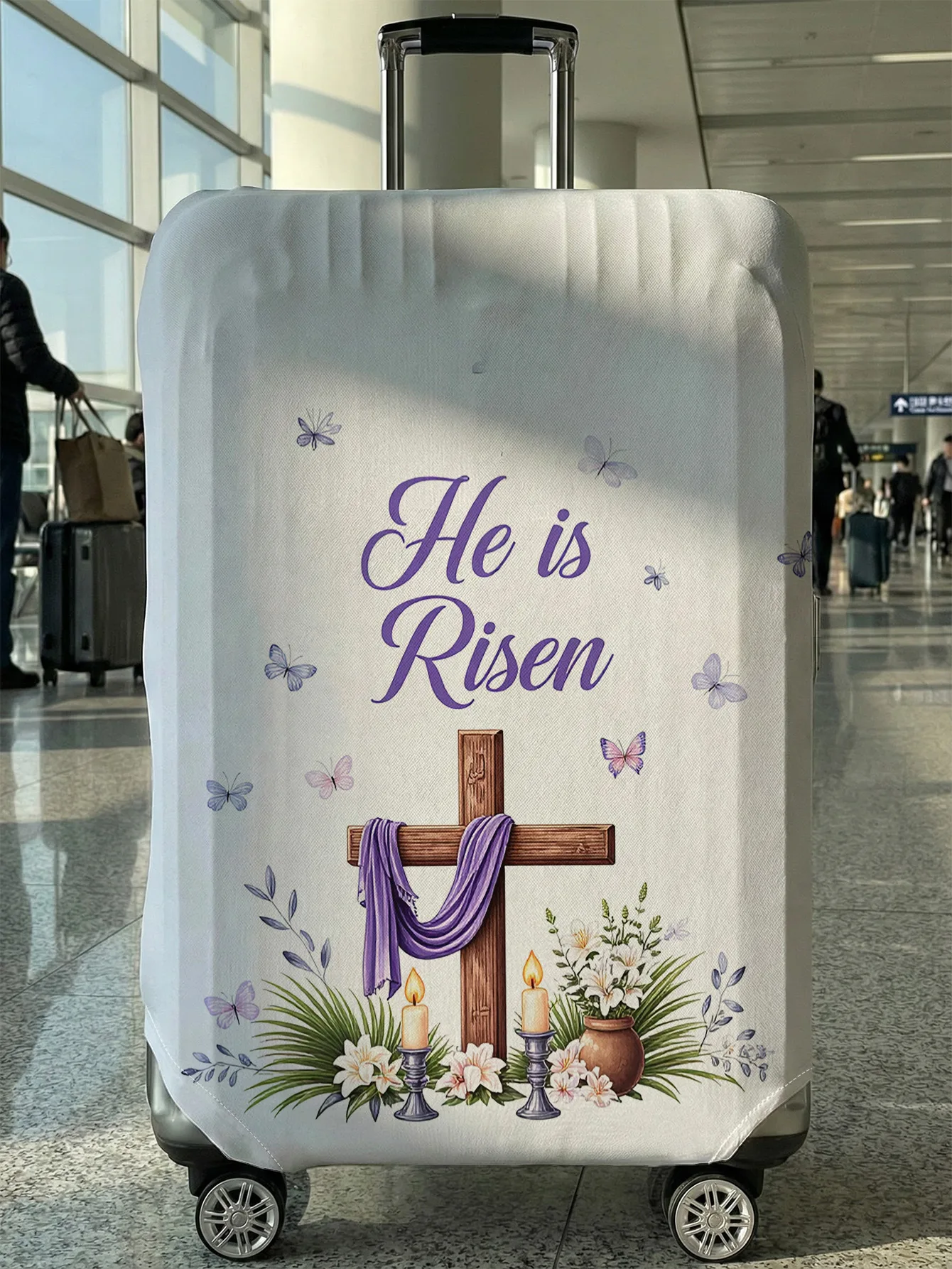 

He is Risen Cross Easter Theme Luggage Cover, Suitable for 18-32 Inch Luggage Cover, Luggage Handle Glove, Travel Accessories