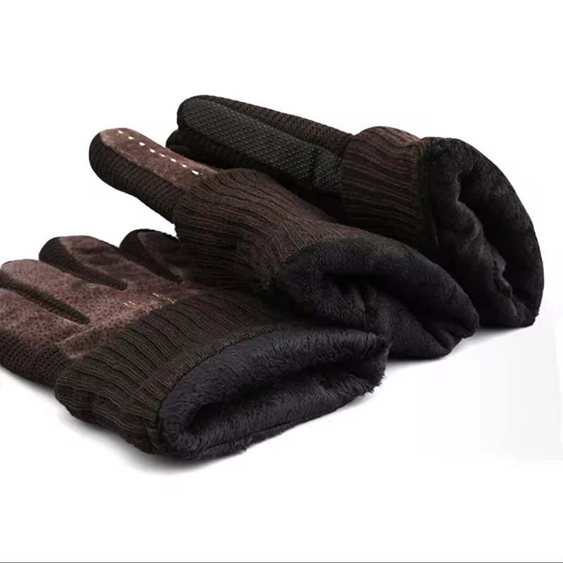 Gloves Men's Winter Cycling Motorcycle Windproof Cold Insulation Warm Leather Touch Screen Anti-Slip Thick Pile