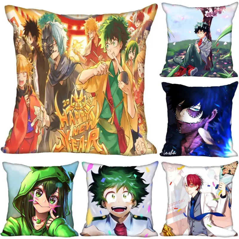 Boku No Hero Academia Pillow Cover Bedroom Home Office Decorative Pillowcase Square Zipper Pillow Cases Satin Soft No Fade 1125