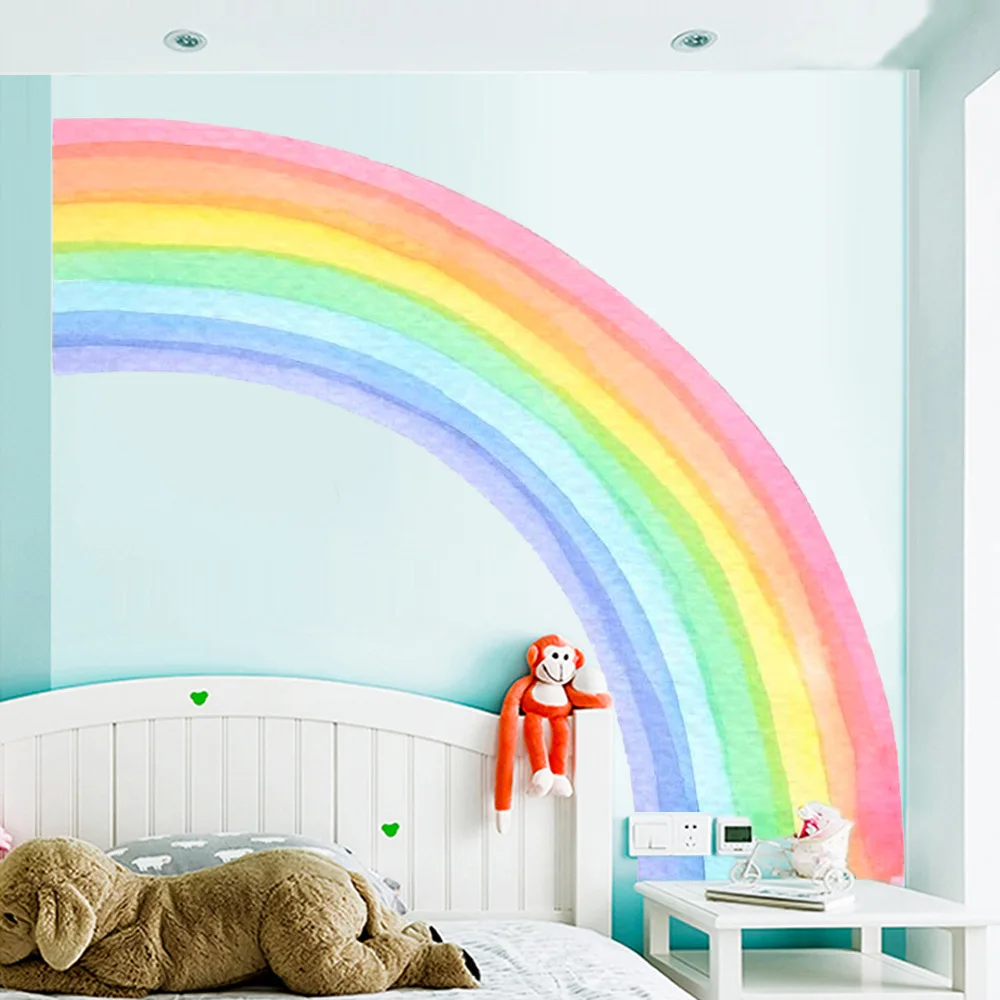 Watercolor Large Rainbow Wall Stickers for Kids Rooms Giant Child Wall Rainbow Stickers Pastel Boho Rainbow Decals Removable