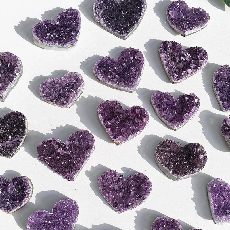 Hand Carved Amethyst Heart Crystal Crafts Amethyst Cluster Raw Stone love Stone for Decoration
