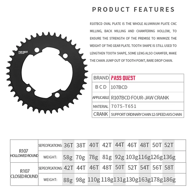 107 BCD Chainring for Sram Rival MTB Chain Ring Support 12S AXS Chain 42T 44T 46T 50T 52T 54T 56T 58T Bicycle Chainwheel