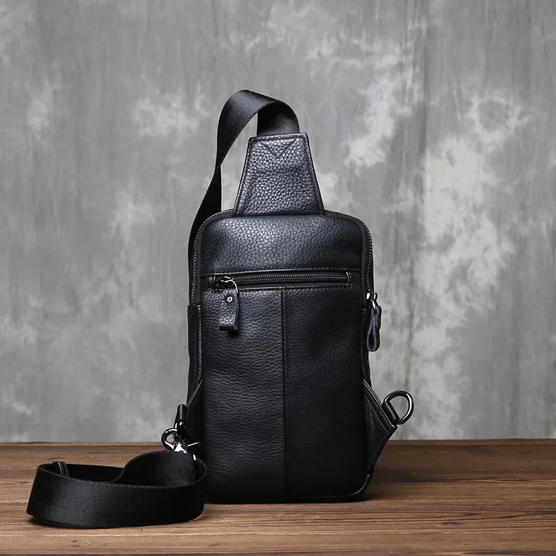 Niche Genuine Leather Chest Bag For Men's New Multifunctional Mini Top Layer Cowhide Fashionable Crossbody Bag