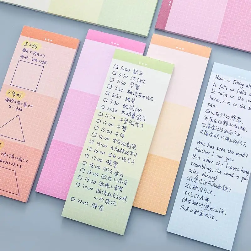 50 Sheets Korean Style Colorful Notepad with Large Capacity Rectangular Grid Memo Pad Student Multifunctional Sticky Notes