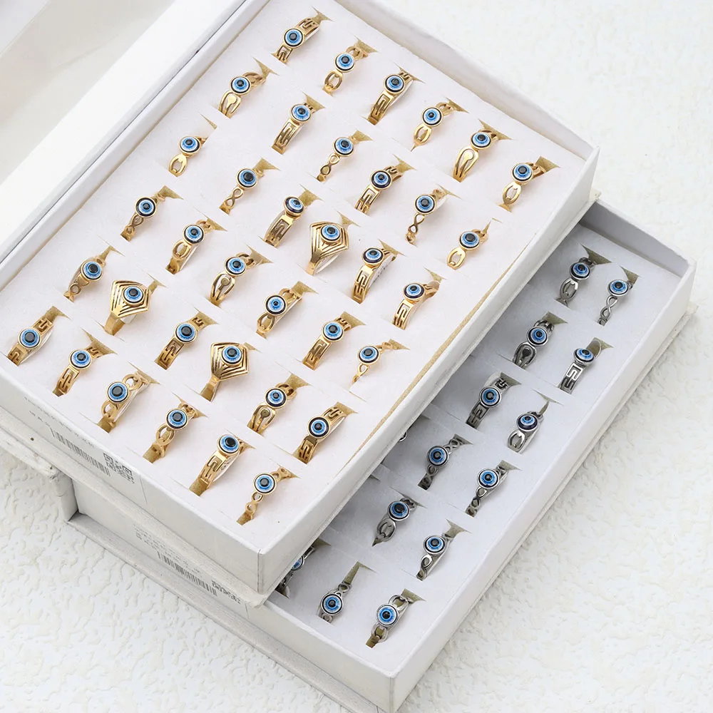 24 Teile/los Klassische Punk Teufel Auge Edelstahl Blue Eye Ring Großhandel Modische Rock Party Schmuck Geschenk – Detail 2