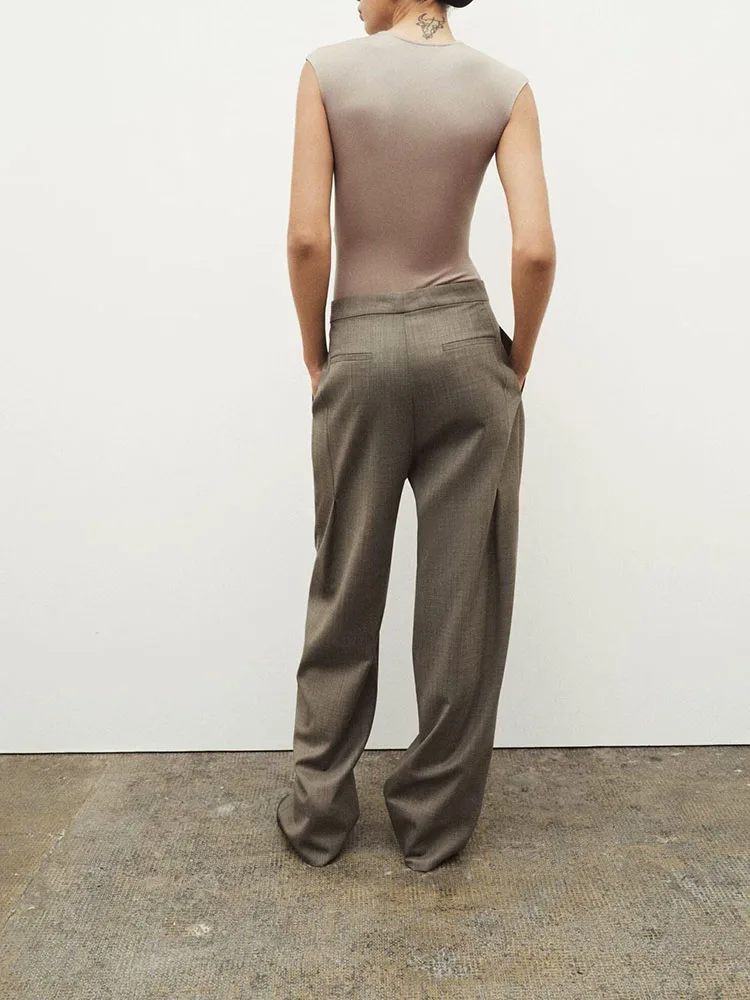 Frühling Neue Ankunft frauen Slim Fit Anzug Jaet Mischgewebe Einfache Falten Hosen Lange Sve Faion Set ZA 2025 99026 987926