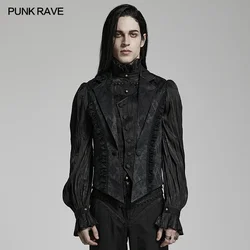 PUNK RAVE Men's Gothic Gorgeous Lace Decoration Asymmetric Lapel Waistcoat Unique Pointed Outline Elements Party Long Sleeve Top