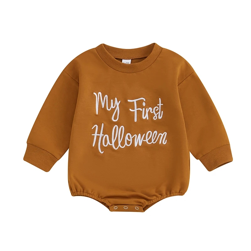 

Baby Halloween Fall Sweatshirt Romper Letter Embroidered Long Sleeve Round Neck Jumpsuits